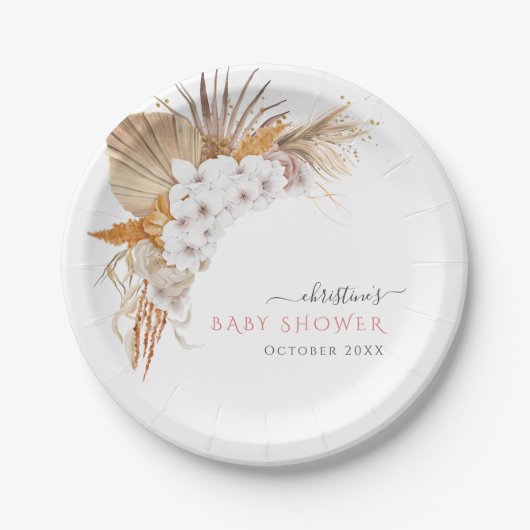 Elegante Chique Boho Witte Bloemen Bruidsmeisjesfe Papieren Bordje (Voorkant)