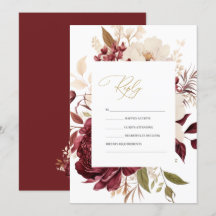 Elegante chique bordeaux witte bloemen RSVP