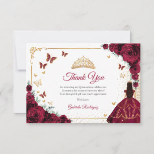 Elegante chique bordeauxrozen goud Quinceanera Bedankkaart