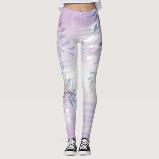 Elegante chique botanische vogel leggings (Voorkant)