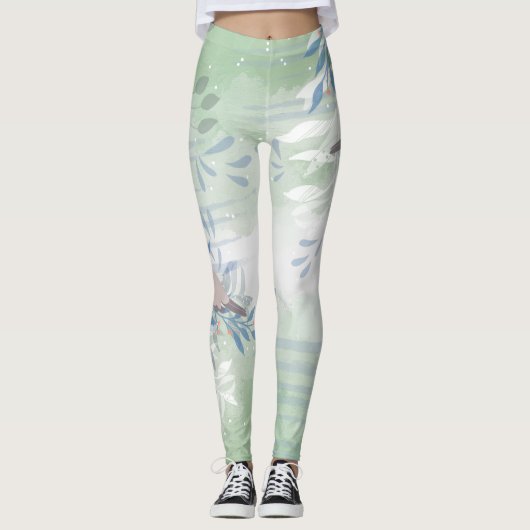 Elegante chique botanische vogel leggings (Voorkant)