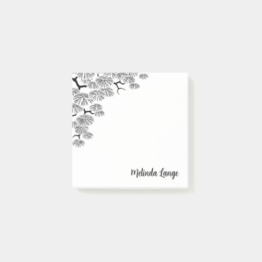Elegante chique botanische zwarte witte pijnboomta post-it® notes (Voorkant)