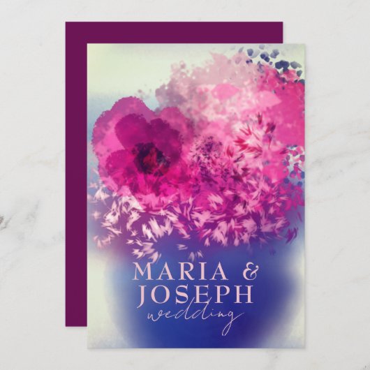 Elegante chique burgundyroze bloemenvase bruiloft kaart (Voorkant / Achterkant)