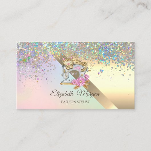 Elegante chique confetti naaimachine kat visitekaartje (Voorkant)