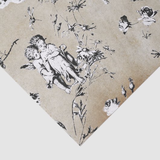 Elegante chique Cupido Engelen Bloementoile Kraft Tissuepapier (Detail)