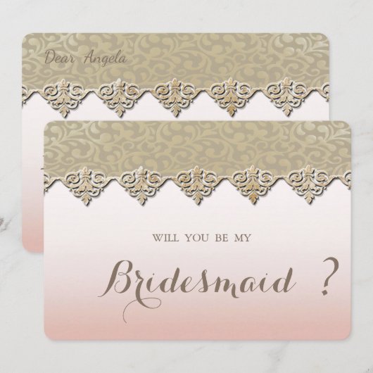 Elegante chique damast bruidsmeisje kaart (Voorkant / Achterkant)