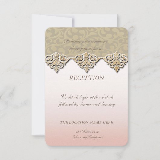 Elegante Chique Damast bruiloftsreceptie Kaart (Voorkant)
