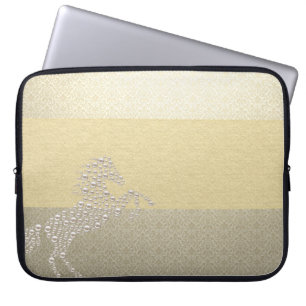 Elegante Chique Damast Paard Parels Laptop Sleeve