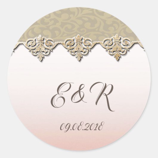 Elegante Chique Damast Ronde Sticker (Voorkant)
