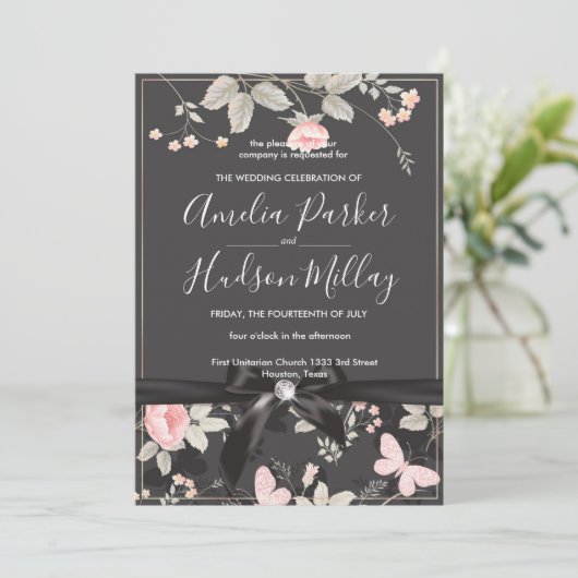 Elegante chique Floral bruiloft uitnodiging (Staand voorkant)
