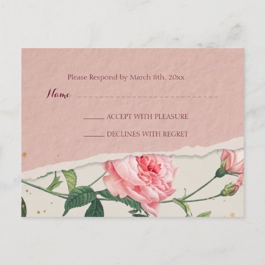 Elegante chique Floral RSVP Briefkaart (Achterkant)