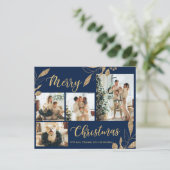 Elegante chique foto kerstkaart in navyblauw en go (Staand voorkant)