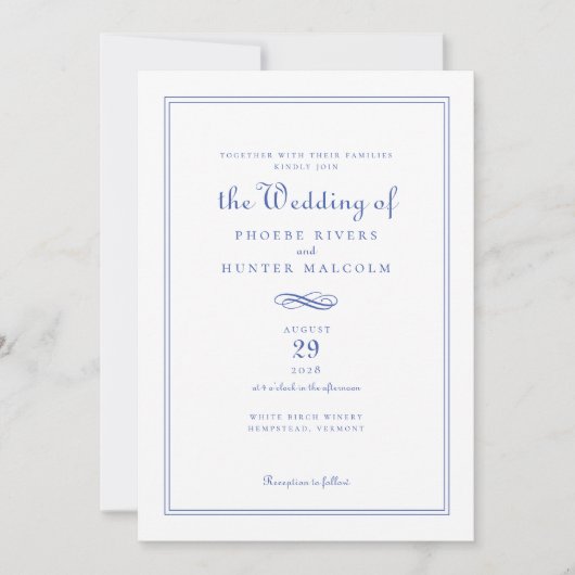 Elegante chique Franse maagdenpalm blauwe bruiloft Kaart (Voorkant)