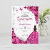 Elegante chique fuchsia roze rozen bloemenquincean kaart (Staand voorkant)