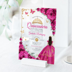 Elegante chique Fuchsia roze rozen Gouden Quincean Acryl Uitnodigingen
