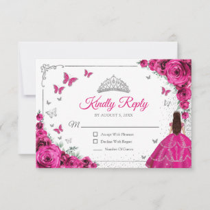 Elegante chique Fuchsia roze zilveren Quinceanera RSVP Kaartje