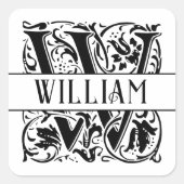 Elegante chique gepersonaliseerde Initiaal w Monog Vierkante Sticker (Voorkant)