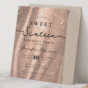 Elegante Chique Glitter Sweet 16 Verjaardag Rose G Kaart