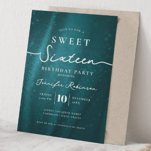 Elegante Chique Glitter Sweet 16 Verjaardag Turquo Kaart