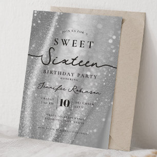 Elegante Chique Glitters Zilver Sweet 16 Verjaarda Kaart