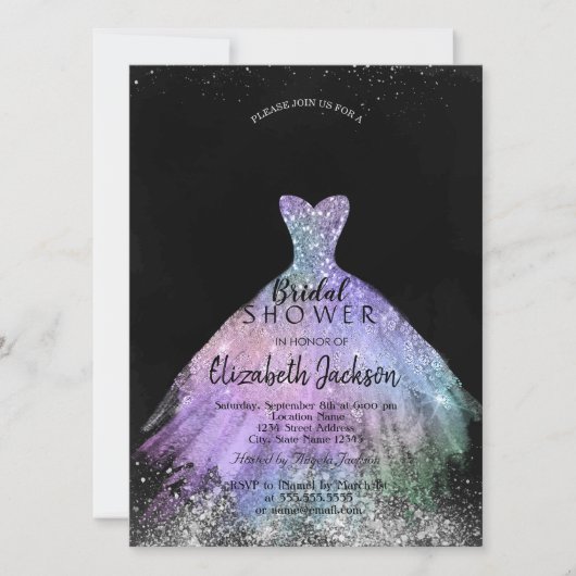 Elegante chique glittersjurk, Bruidsfeest Kaart (Voorkant)