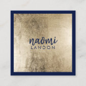 Elegante chique goud en marineblauw moderne minima vierkante visitekaartje (Voorkant)