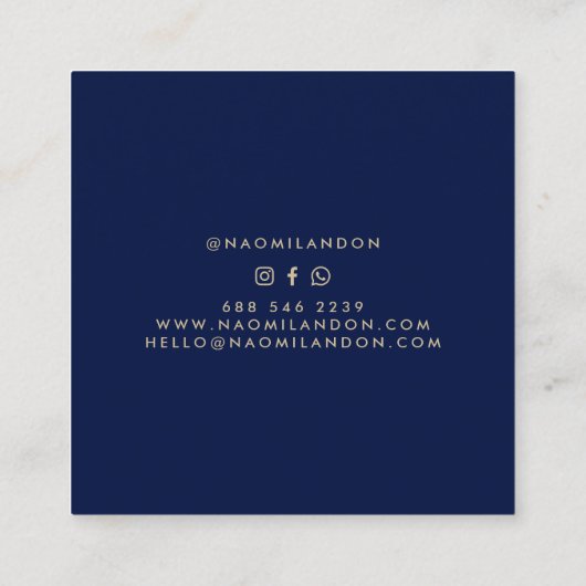 Elegante chique goud en marineblauw moderne minima vierkante visitekaartje (Achterkant)