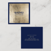 Elegante chique goud en marineblauw moderne minima vierkante visitekaartje (Voorkant / Achterkant)