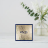 Elegante chique goud en marineblauw moderne minima vierkante visitekaartje (Staand voorkant)