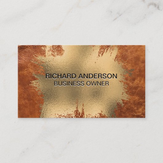 Elegante chique goud folie spatten | Bruin leer Visitekaartje (Voorkant)