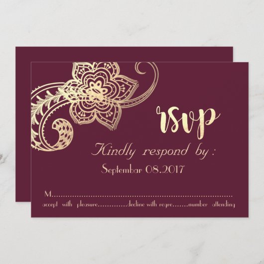 Elegante chique goud paisley RSVP Kaart (Voorkant / Achterkant)