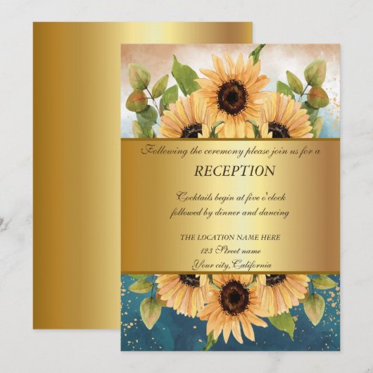 Elegante chique goud, zonnebloemen bruiloftsrecept kaart (Voorkant / Achterkant)