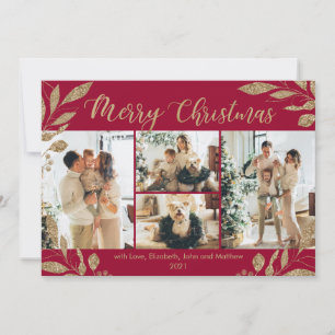 Elegante Chique Gouden Bladeren 4 Foto Kerstkaart
