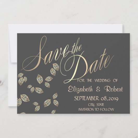 Elegante Chique Gouden Bladeren Bewaar de Datum Save The Date (Voorkant)
