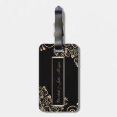 Elegante Chique Gouden Bloemen Bagagelabel (Achterkant verticaal)