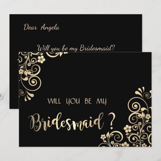 Elegante Chique Gouden Bloemen Bruidsmeisje Kaart (Voorkant / Achterkant)
