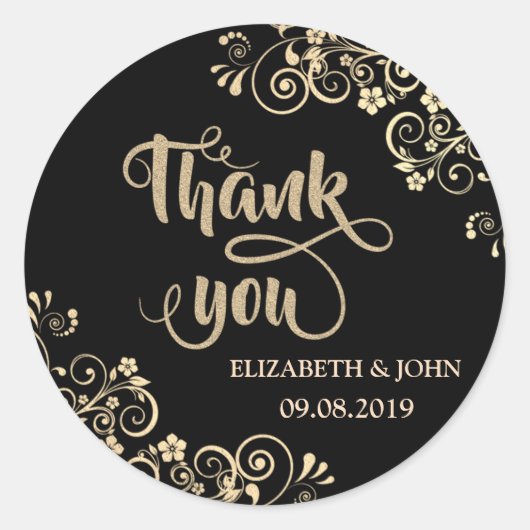 Elegante Chique Gouden Bloemen Huwelijkssticker Ronde Sticker (Voorkant)