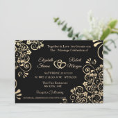 Elegante Chique Gouden Bloemen Huwelijksuitnodigin Kaart (Staand voorkant)