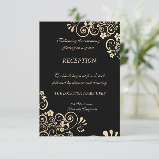 Elegante Chique Gouden Bloemen Trouwreceptie Kaart (Staand voorkant)