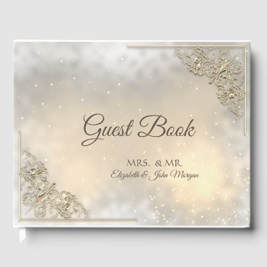 Elegante Chique Gouden Bruiloft Gastenboek (Voorkant)