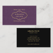 Elegante chique  gouden embleem Salon, Spa Paarse Visitekaartje (Voorkant / Achterkant)