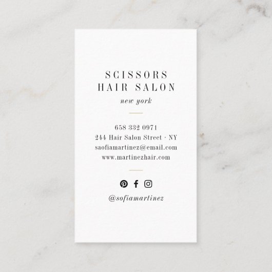 Elegante chique gouden folie haarstylist schaar lo visitekaartje (Achterkant)