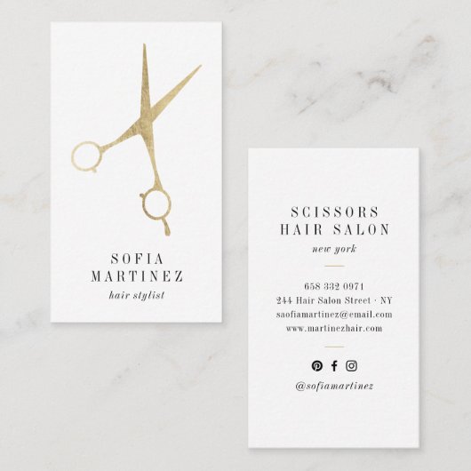 Elegante chique gouden folie haarstylist schaar lo visitekaartje (Voorkant / Achterkant)
