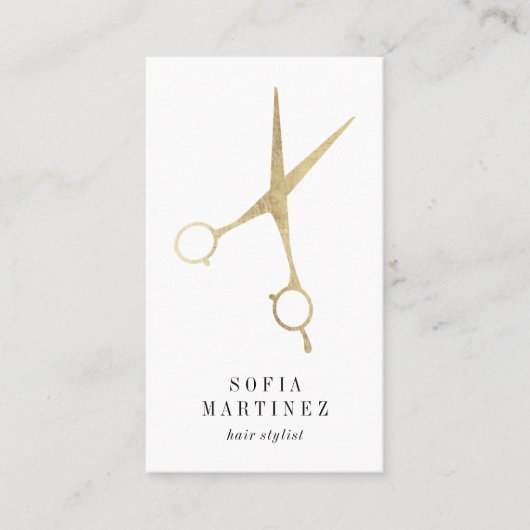Elegante chique gouden folie haarstylist schaar lo visitekaartje (Voorkant)