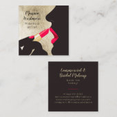 Elegante chique gouden folie rode lippen lippensti vierkante visitekaartje (Voorkant / Achterkant)