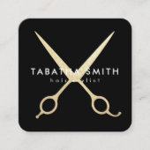 Elegante chique gouden folie schaar haarstylist zw vierkante visitekaartje (Voorkant)