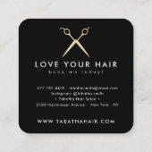 Elegante chique gouden folie schaar haarstylist zw vierkante visitekaartje (Achterkant)