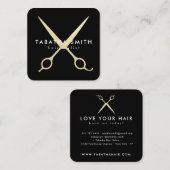 Elegante chique gouden folie schaar haarstylist zw vierkante visitekaartje (Voorkant / Achterkant)