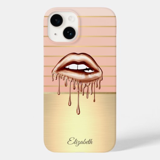 Elegante Chique Gouden Gestreepte Lippen, Druppels Case-Mate iPhone Case (Achterkant)