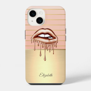 Elegante Chique Gouden Gestreepte Lippen, Druppels iPhone 14 Hoesje